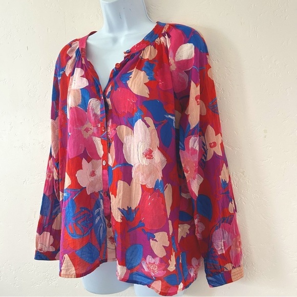 JOHNNY WAS Giverney Garden Raglan Poet Blouse Floral Button-Up Size XS Oversized - Picture 6 of 11